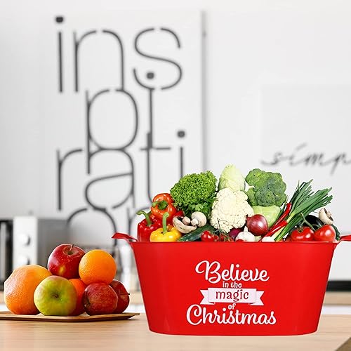 Miniatura 3 de LSM - Cubo ovalado de Navidad con asas, cesta decorativa de plástico con asas, almacenamiento decorativo para bebidas, bebidas, dulces, verduras,