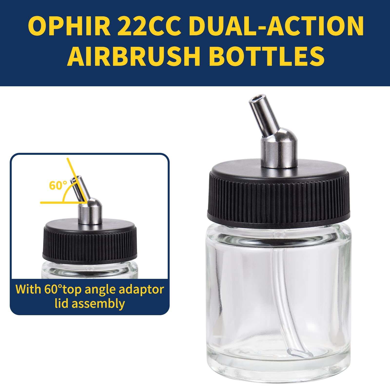 OPHIR 10x Airbrush Bottles, 22CC Glass Dual Action Air Brush Paint Bottles, Transparent Model Paint Storage Jars Lid Adapter with Rubber Caps, for Siphon Feed Airbrush Gun - Image 2
