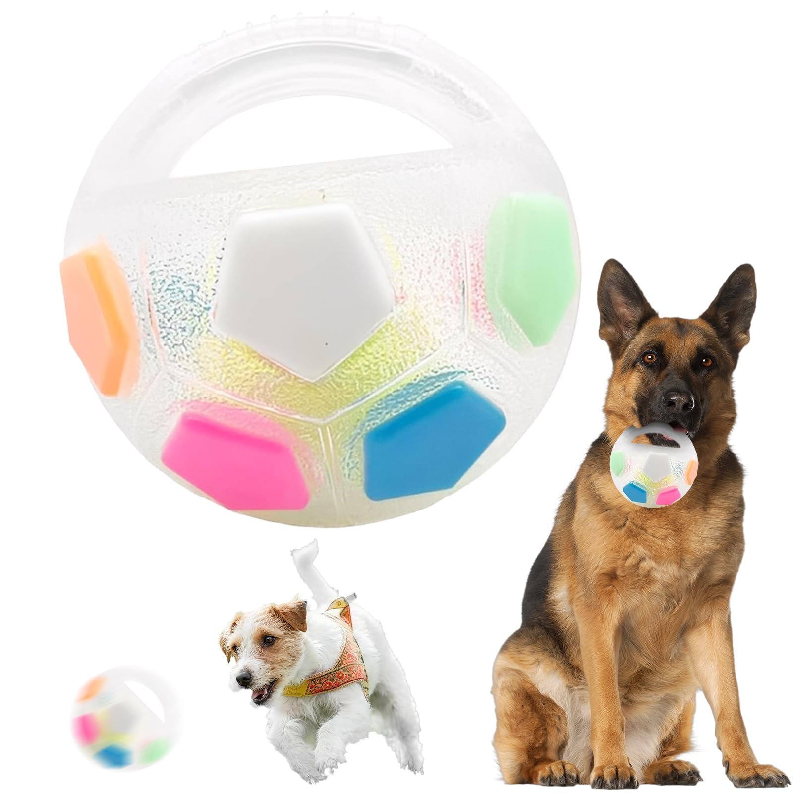 Wsndyjia Dog Calming Ball Toy with Handle - Interactive Chew Toy with Squeaker, Strong Rubber Durable Fetch Ball for Small & Medium Dogs, Indoor/Outdoor Fun to Relieve Boredom