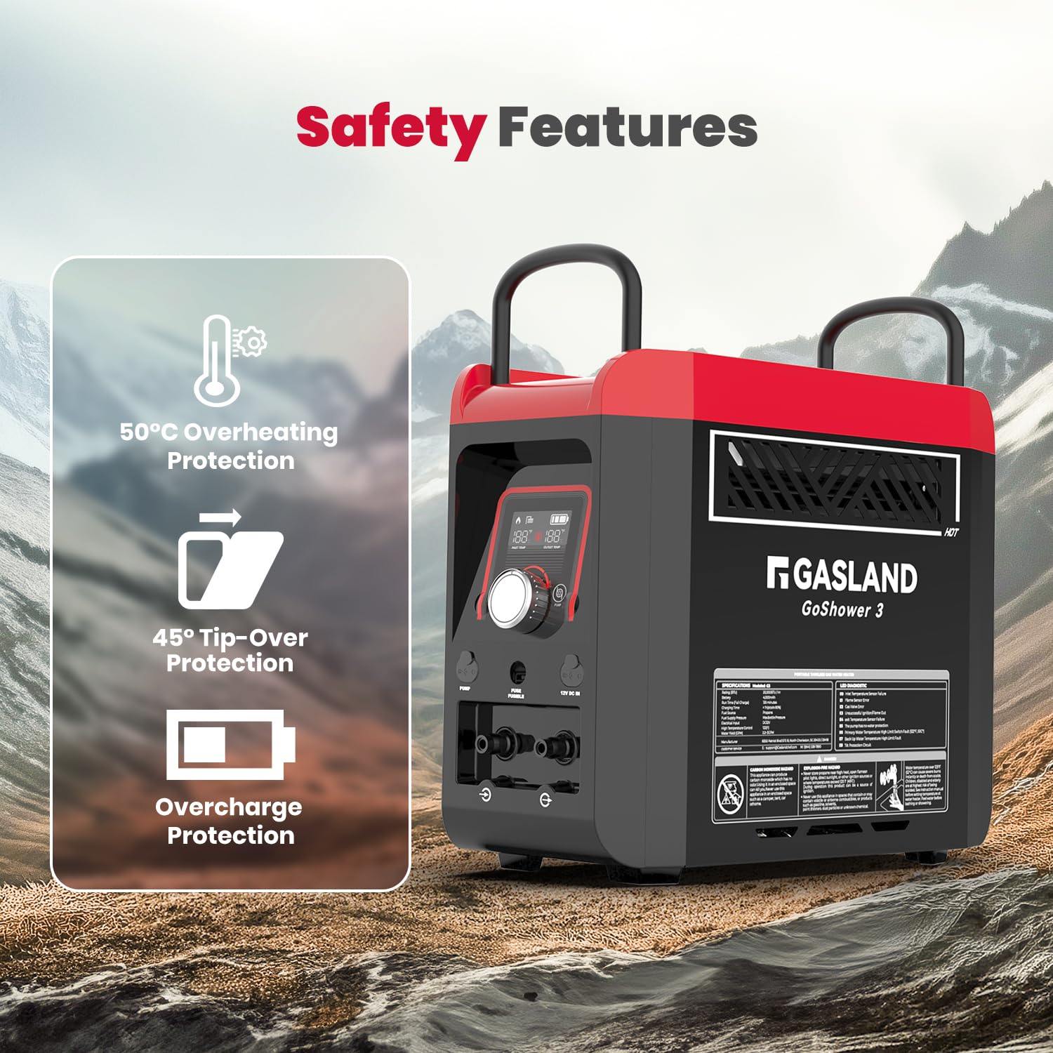 GASLAND Go Shower G3 Pro-DE Gas Durchlauferhitzer, Propan/Butan(50mbar) Wassererhitzer für den Außenbereich, mit wiederaufladbarem eingebautem Akku, heiße Dusche für Camping