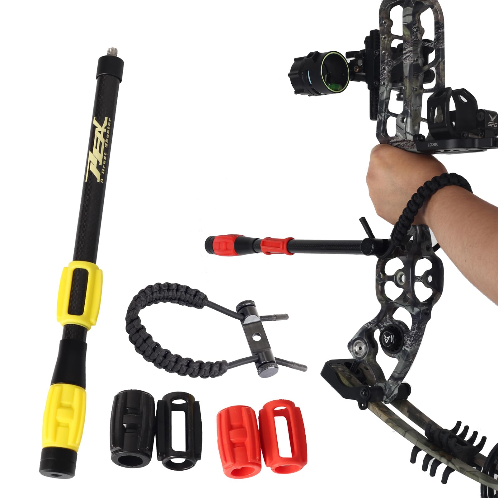 SOPOGERBow Stabilizer for Compound Bow - Archery Bow Stabilizer for Bow Hunting Silencing Dampening and Shock Vibration Absorber 3K Carbon Fiber Recurve Bow Stabilizer Kit with Bow Slings