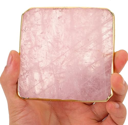 Miniatura 9 de Kichvoe Posavasos de ágata para bebidas, posavasos de cristal con borde dorado, posavasos de piedra natural con piedras preciosas para mesa de café,