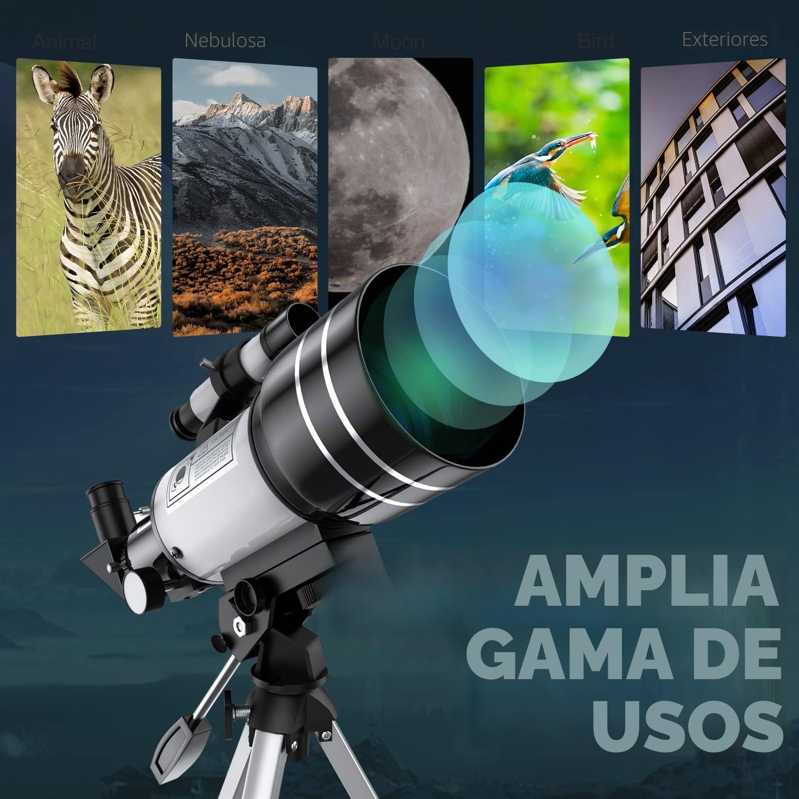 Telescopio para Principiantes niños, 70 mm de Apertura, 400 mm, Refractor de Apertura, telescopios para astronomía, Principiantes, Viajes portátiles, Regalos de astronomía