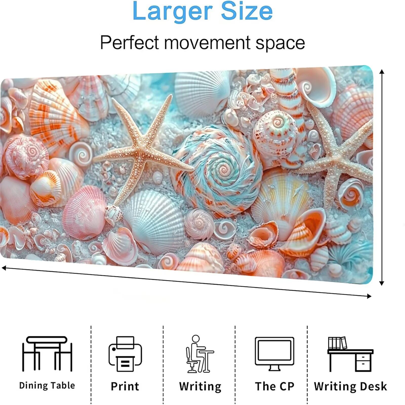 Podkładka pod mysz Shell, podkładka pod mysz do gier XXL 1200 x 600 x 5 mm, podkładka na biurko dla graczy, bardzo duża bezszwowa mata na stół dla graczy, antypoślizgowa podstawa, wodoodporna