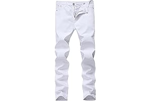 Men's White Skinny Slim Fit Stretch Straight Leg Fashion Jeans Pants