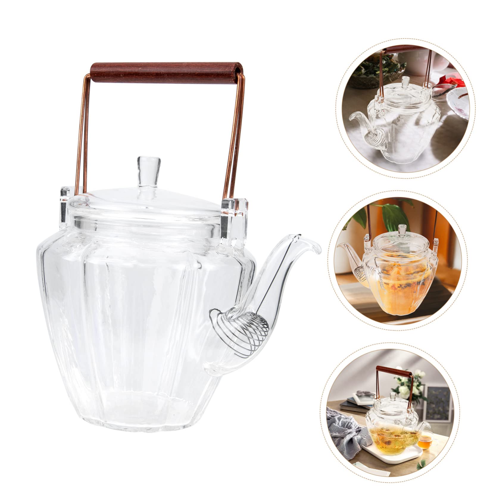 Tetera de Cristal de Sobremesa Estilo Chino Textura Diamante | Vidrio Resistente al Calor, Diseño Simple y Generoso, Uso en Oficina y Hogar