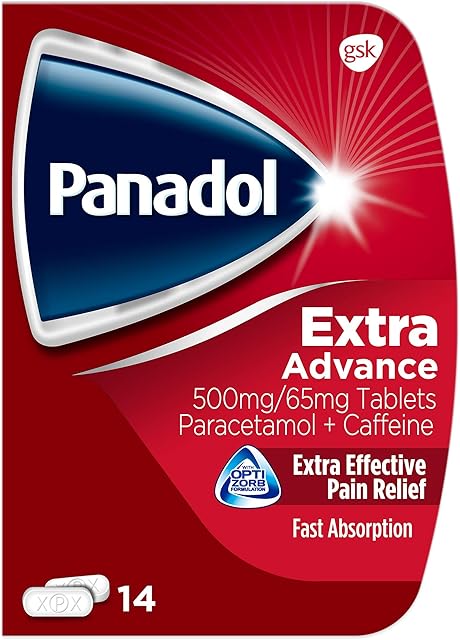 Panadol Extra Advance Pain Relief Tablets, 500mg Paracetamol Tablets with 65 mg Caffeine, Pack of 14