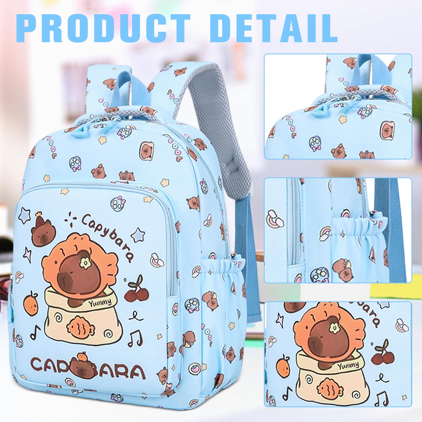 HarnyLoom Capybara Backpack Stationery Set - School Bag Boys, Small Tote Bag & Girls Pencil Case, Back to School Supplies Stationary Set for Kids & Students (Blue) - Image 3