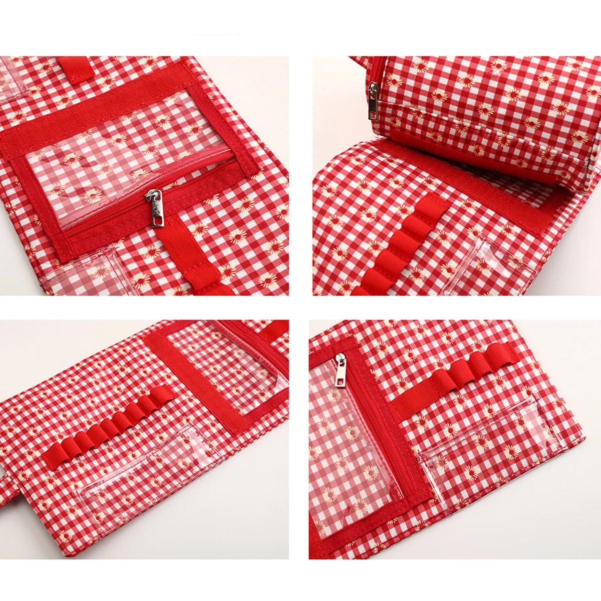 Fashine - Bolsa de almacenamiento de hilo pequeña portátil, bolsas de lana de punto, bolsas plegables para herramientas de costura, accesorios (borgoña)