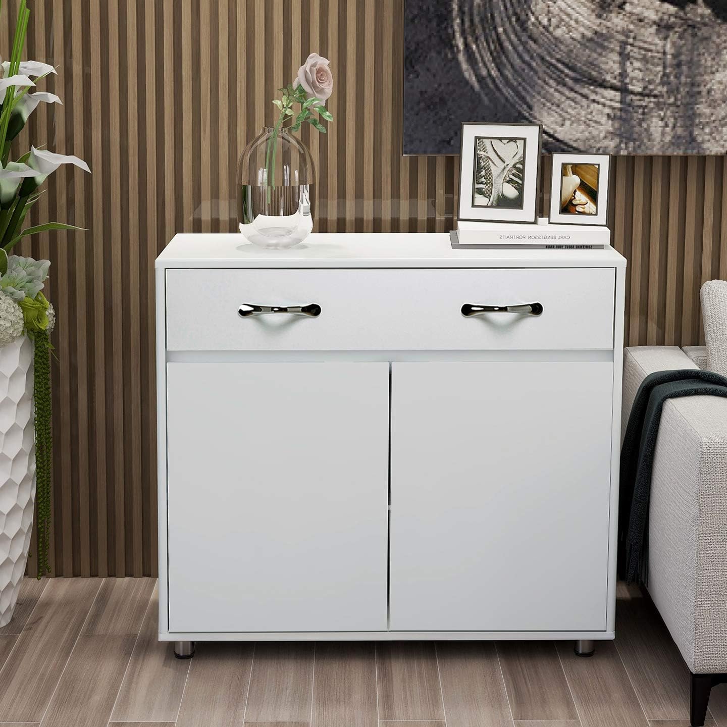 RASOO Buffet Cabinet Kitchen Cabinet Storage Sideboard Cabinet Cupboard Sideboard Buffet Kitchen Room (White-2 Doors and 1 Drawer)