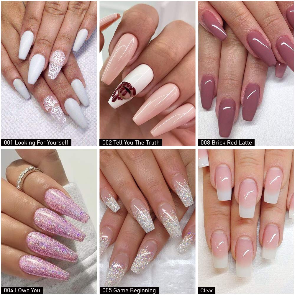 Dipping Powder Nail Kit with 6 Colors White Glitter,Dip Powder System Starter Nail Kit Acrylic Dipping System for French Nail Manicure nail art Set Essential kit,Portable Kit for Travel