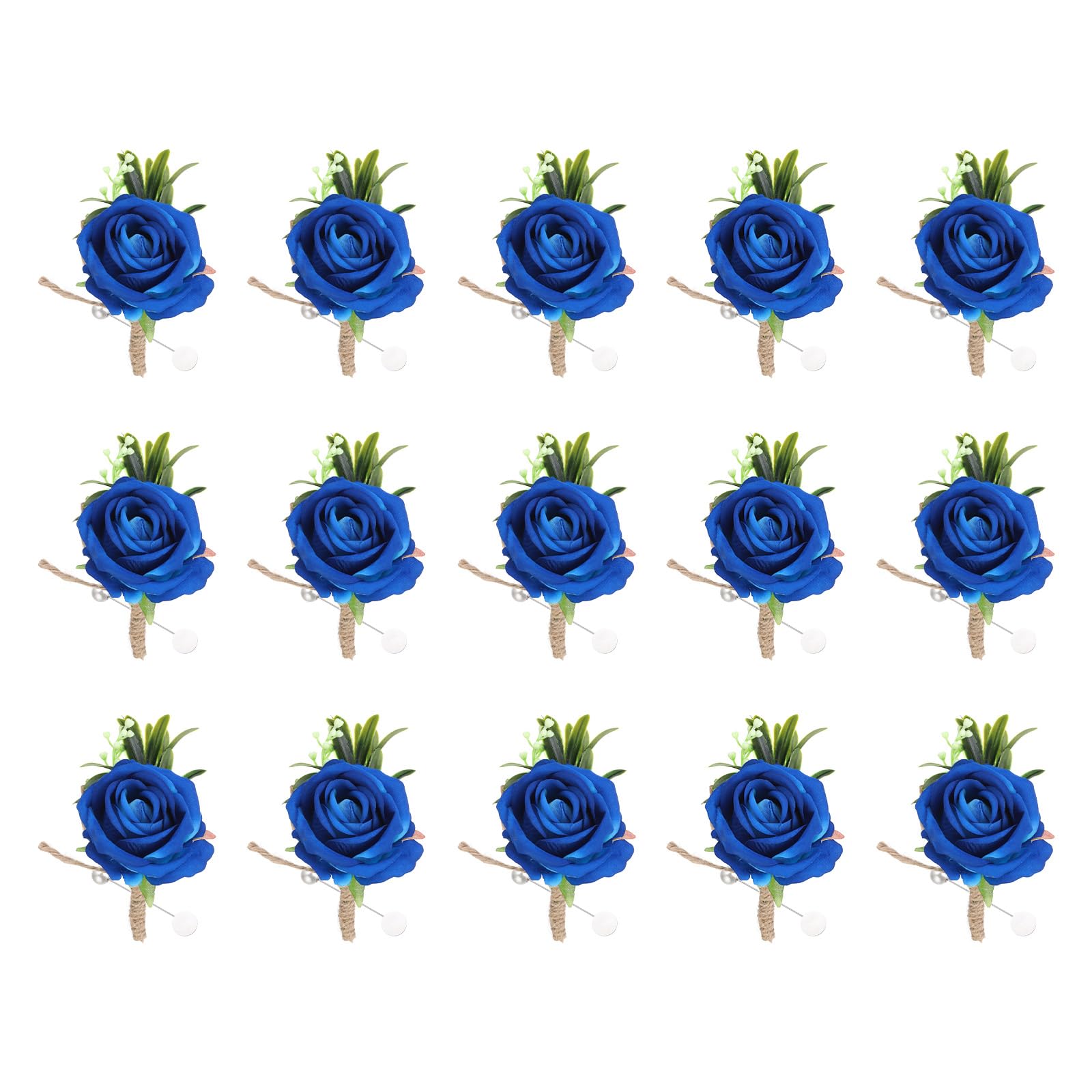 QUARKZMAN 15PCS Boutonniere Uomo Corsages Boutonniere Da Polso Blu Zaffiro