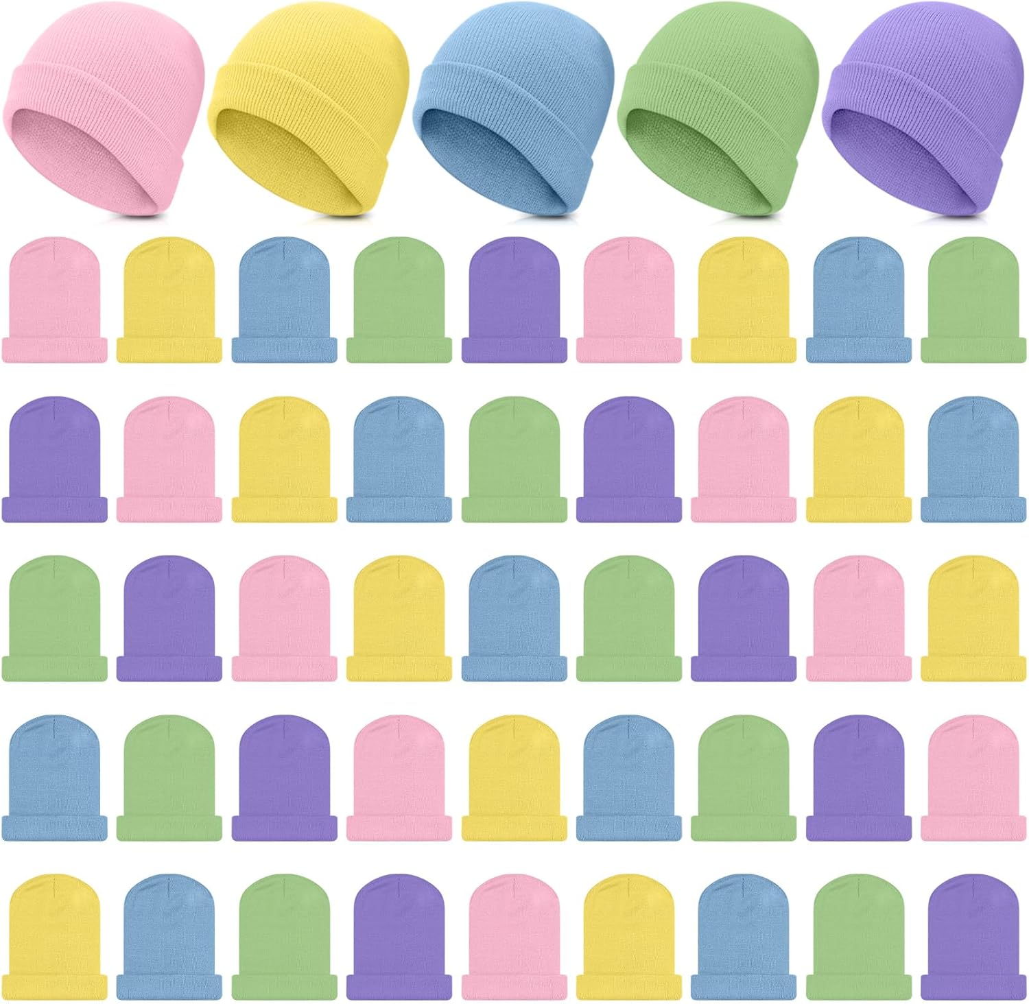 Handepo 50 Pcs Kids Knit Beanie Hat Bulk Windproof Unisex Cozy Children Warm Acrylic Cap for Winter Cold Weather