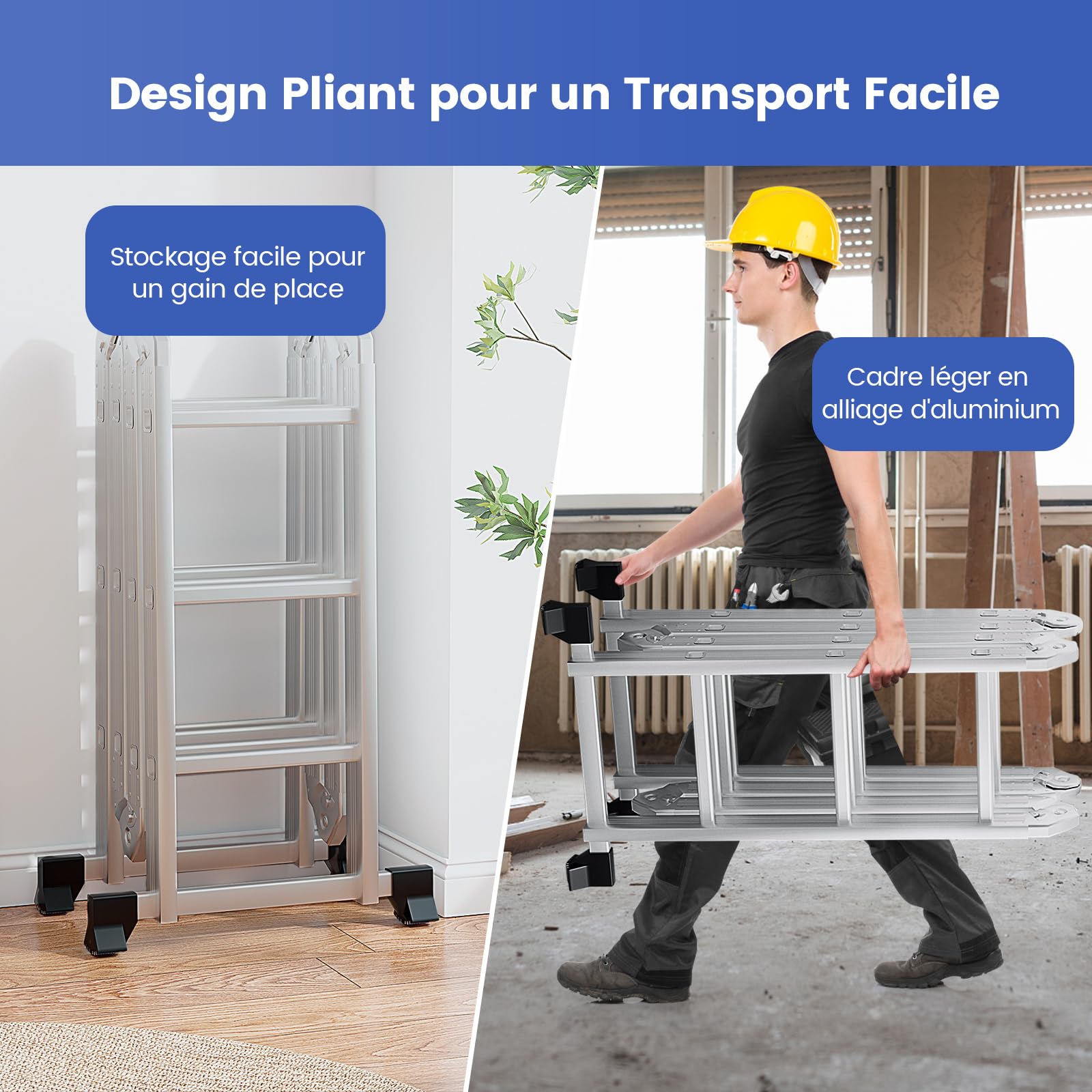 COSTWAY Échelle Pliable en Aluminium 7 en 1 de 370,5 cm, Échelle Multifonction avec Marches et Plate-Forme Antidérapants, Charge Max 150KG, pour Maison et Extérieur