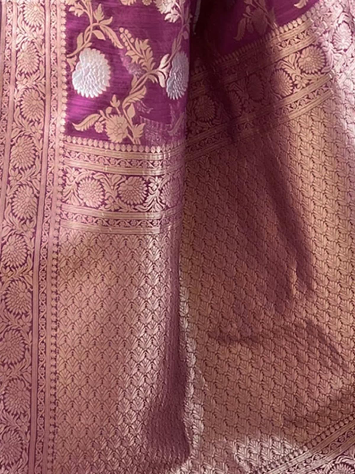 Satrani Women's Silk Blend Banarasi Jacquard Saree With Unstitched Blouse Piece (3834S413N_Dark Magenta)