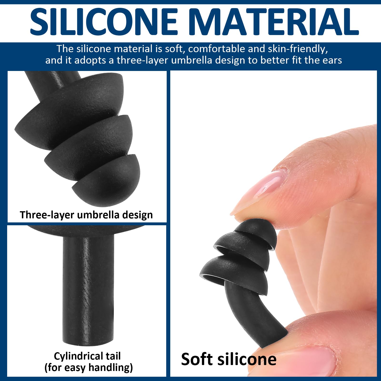 Xuhal 300 pares de tapones para los oídos con cable de silicona, reutilizables, bloqueo de sonido, envueltos individualmente, protección auditiva para dormir, música, disparos, trabajos de