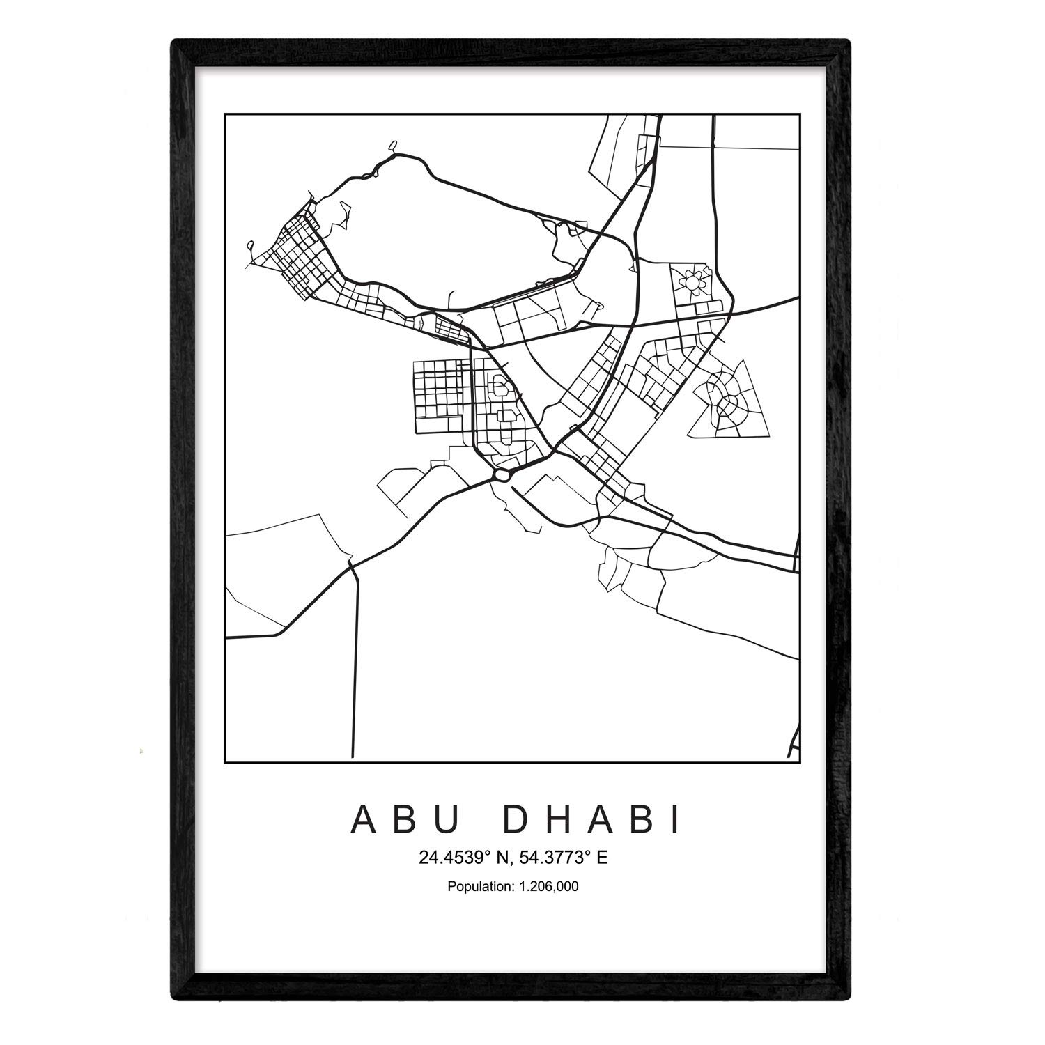 Nacnic Print City Map Abu Dhabi Nordic Style in Black and White Poster A4 Printed Paper No 250 g Paintings, Prints and Posters for Living Room and Bedroom