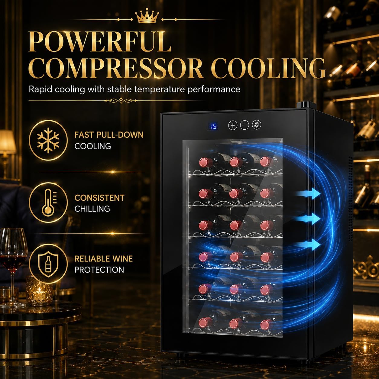18 Bottle Wine Cooler Refrigerator, 46L Freestanding Wine Fridge, Adjustable Temperature, Energy Efficient Wine Cellar, Perfect for Home Bar, Wine Storage Solution