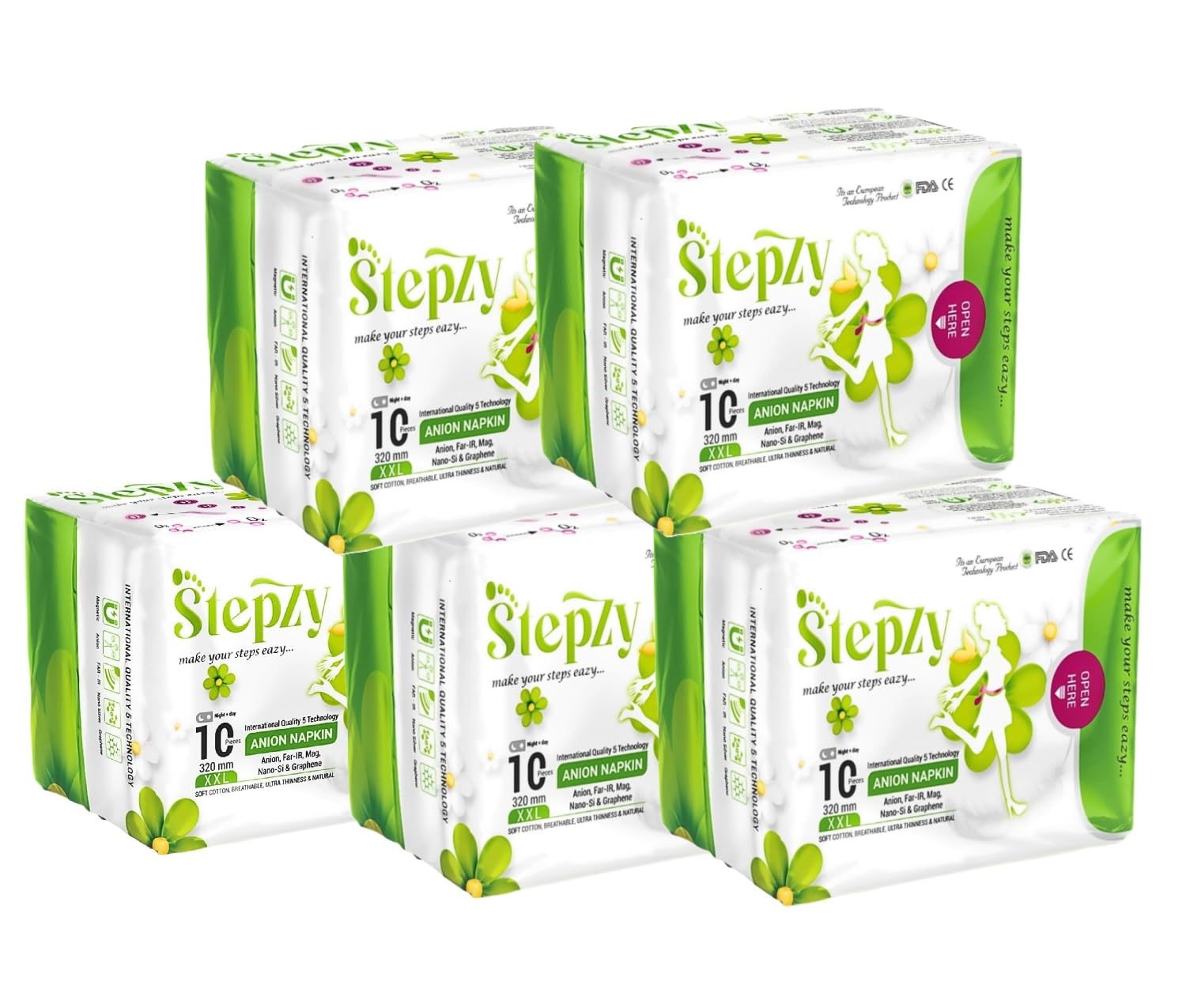 Stepzy Anion Napkin Ultra Soft Organic Cotton Sanitary Pads for Women Ultra soft Top Sheet Odor-Free Leak Proof Suitable for Heavy Flow XXL Pads(320mm) - 10 Pieces/Pack (Pack Of 5) (B0DFC5DY3L) Amazon Price History, Amazon Price Tracker