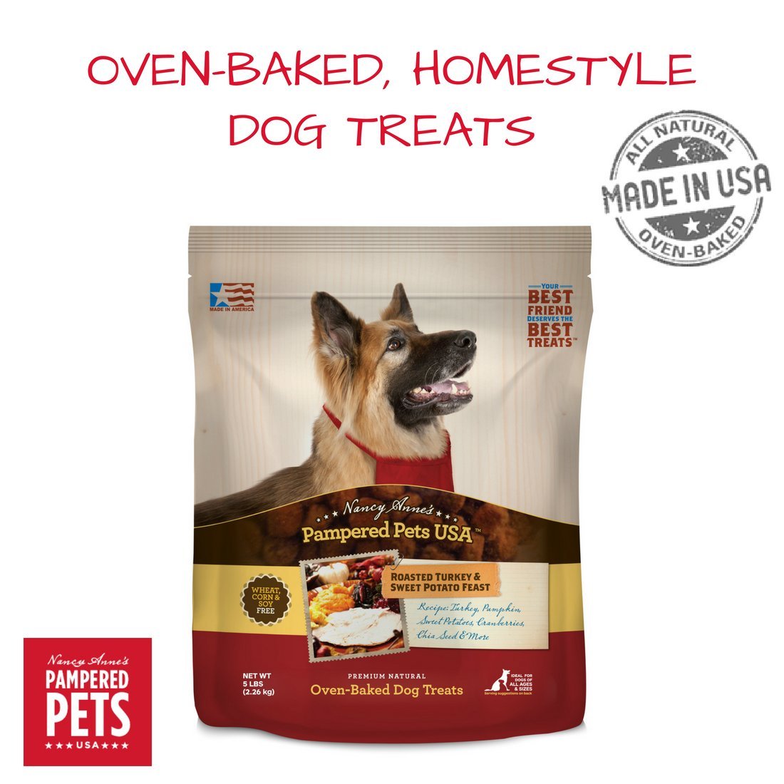 Pampered Pets USA Roasted Turkey Sweet Potato Dog Treats, 5 lbs - Made in USA - Oven-Baked, Soft, and Delicious - No Wheat or Corn