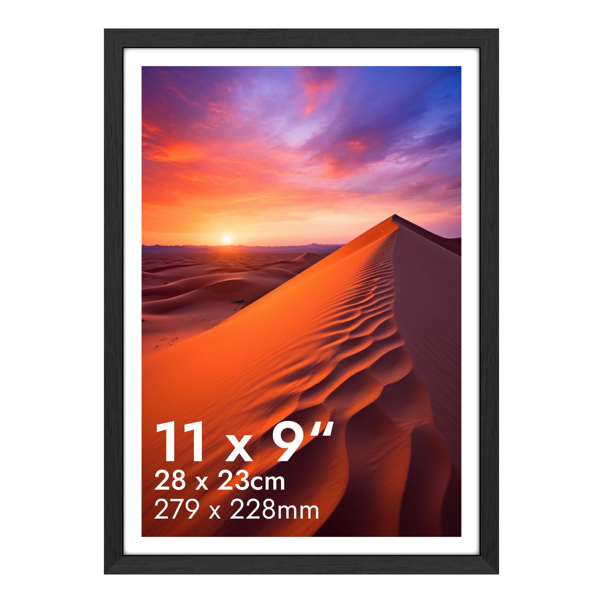 HNK Black Photo Frames 11x9 Inches Solid Wood and Shatterproof Perspex, 9x11 Photo Frame Dual Orientation Landscape or Portrait, Picture Frame (28x23cm) Wall Hanging & Tabletop Display Photos — image 1