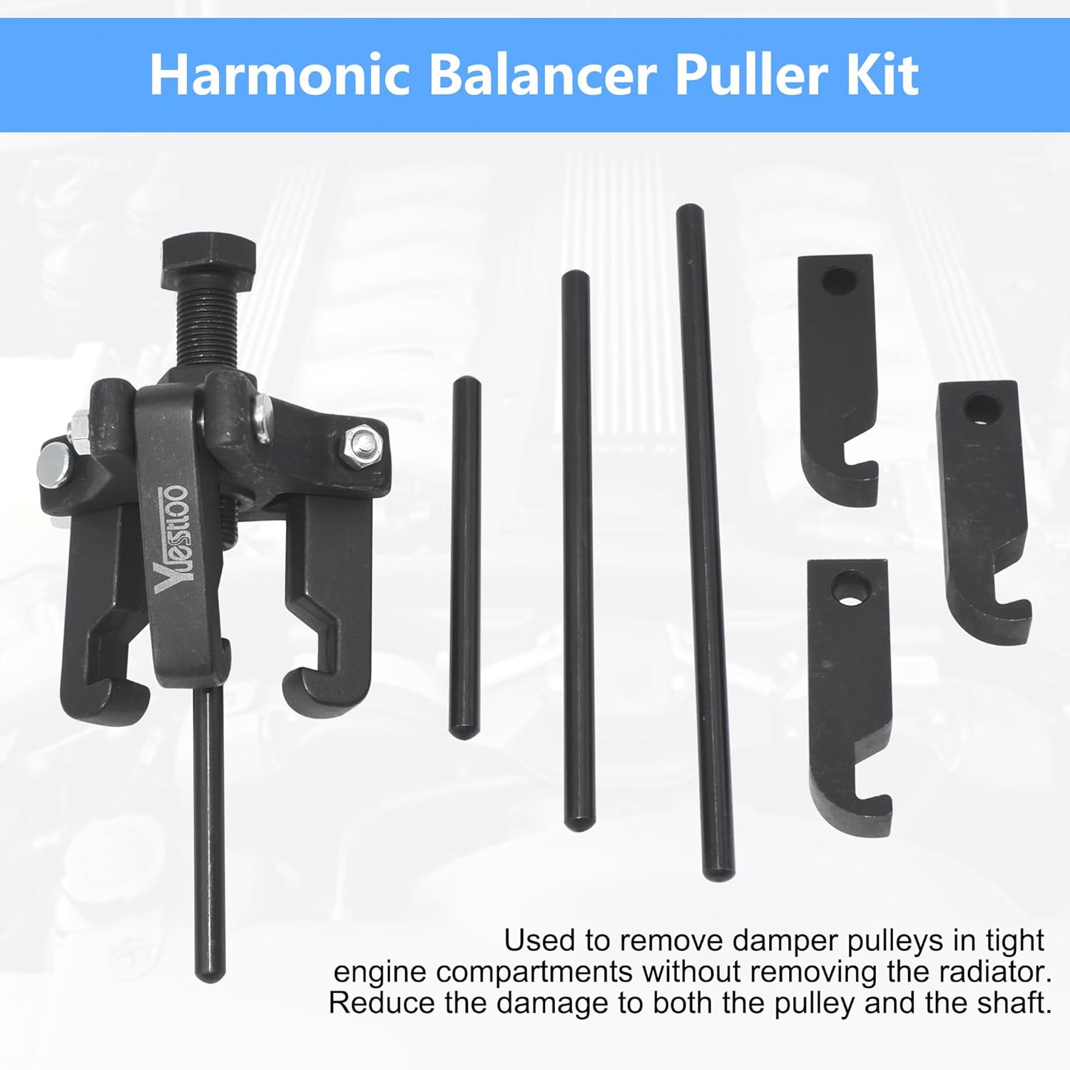 Harmonic Balancer Puller, Harmonic Balancer Damper Pulley Puller Kit, Compatible with Ford GM Chrysler Cadillac Chevy Trucks Mitsubishi, Adjustable Upgraded 3 Jaw Puller for Removal