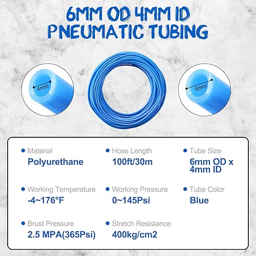 Miniatura 2 de NORJIN Kit de tubo de manguera de aire de poliuretano PU de 100 pies y 0.236 in de diámetro exterior de 0.157 in, tubo neumático de alta