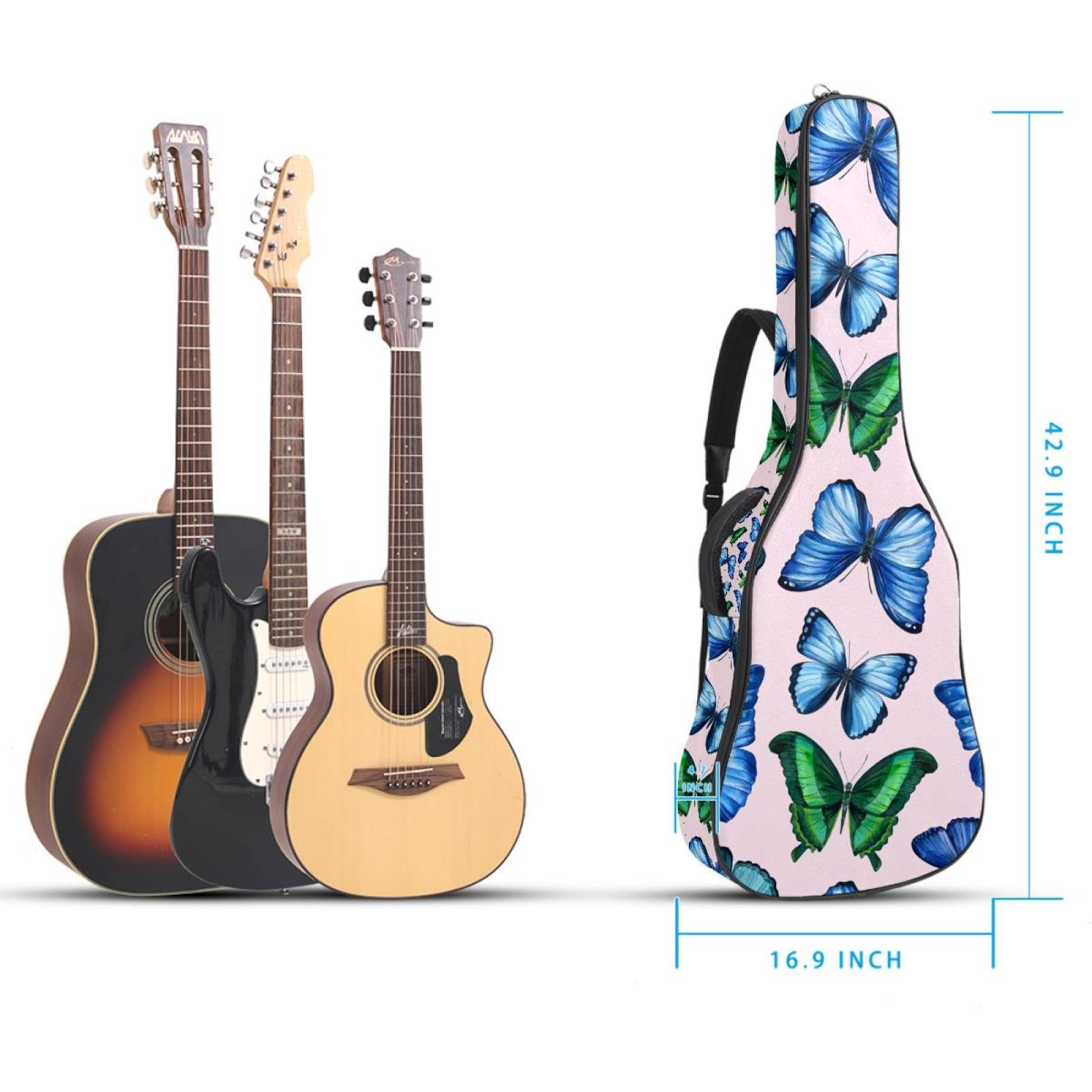 Torba na gitarę akustyczną wodoodporny plecak na gitarę grubo miękki wyściełany motyl klasyczna obudowa na gitarę, wielobarwny, 42.9x16.9x4.7 in, Organizer do torby