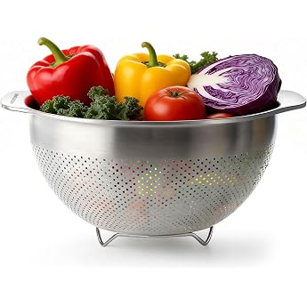 Greentainer Table Kitchen Strainer Pasta Strainer with 2 Stainless Steel Handles Universal Sieve Large Micro-Perforated Colander for Draining & Rinsing Kitchen Vegetables Fruit Rice 27 cm