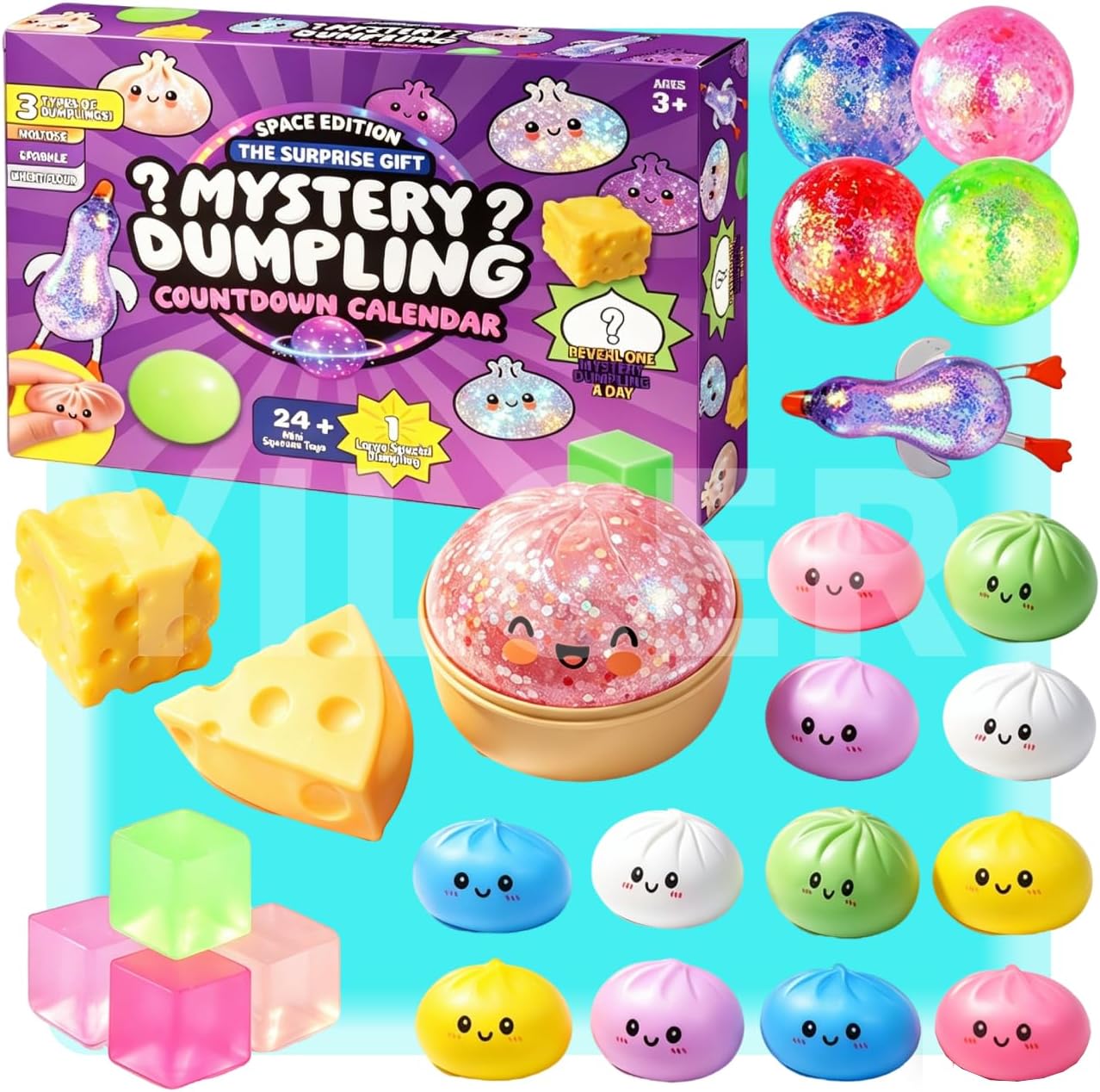 Dumpling Squishies, 2026 Squishies Dumpling Mystery Box Advent Calendar,Glitter Dumpling Squishy Box,Random Surprise Squishies Toys, Stress Relief Sensory Fidget Anxiety Relief Hand Relax (A)