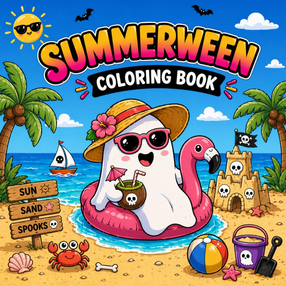 Summerween Coloring Book: 50 Cute and Spooky Summer Designs for Teens and Adults, Bold and Easy Coloring Pages for Relaxation and Fun