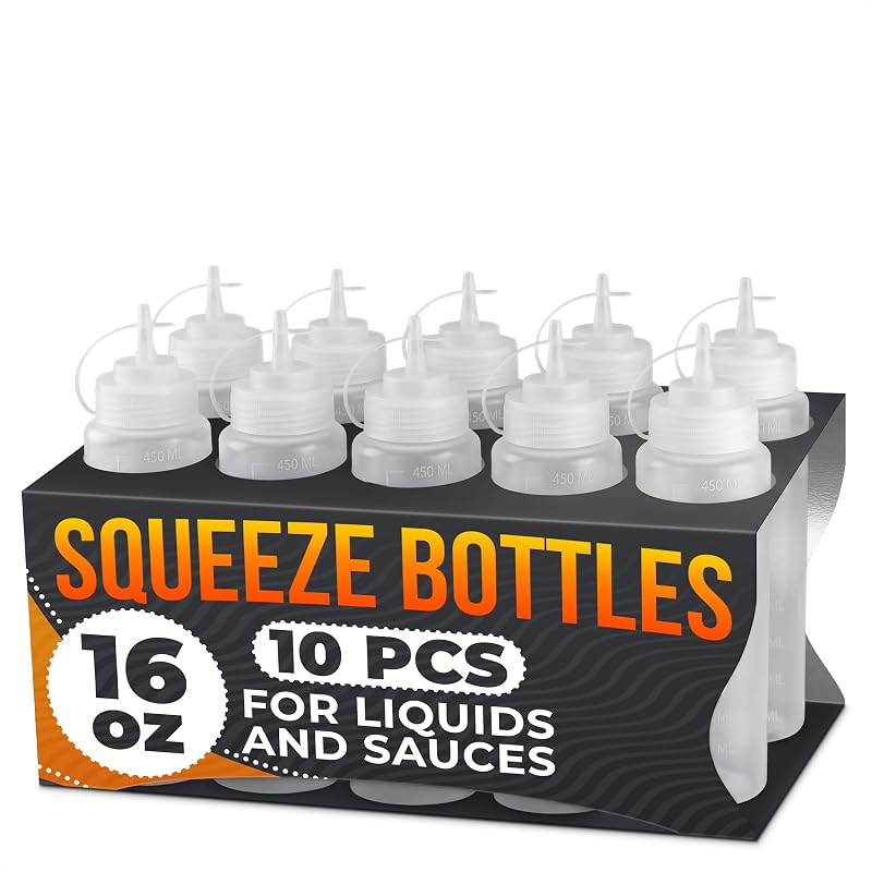 BURIUS Frascos Plásticos Recarregáveis para Molhos, Óleo e Condimentos, 10 Unidades de 473 mL