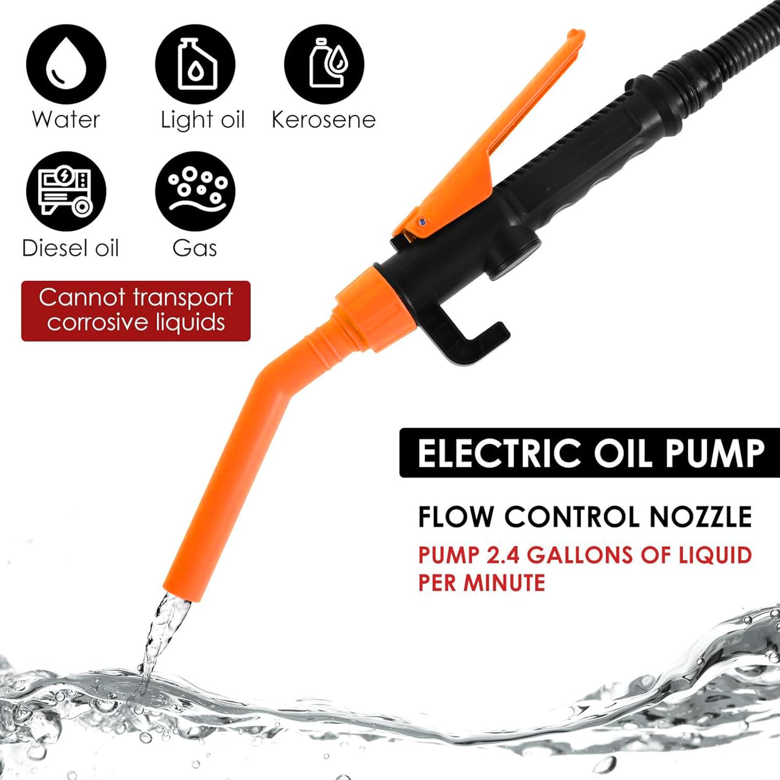 Pompa di Trasferimento Carburante Elettrica, SINZONEu® Pompa a Sifone Portatile 2.4GPM a Batteria, per Benzina, Diesel, Olio, Acqua, per Auto, Barche, Camper, Tosaerba