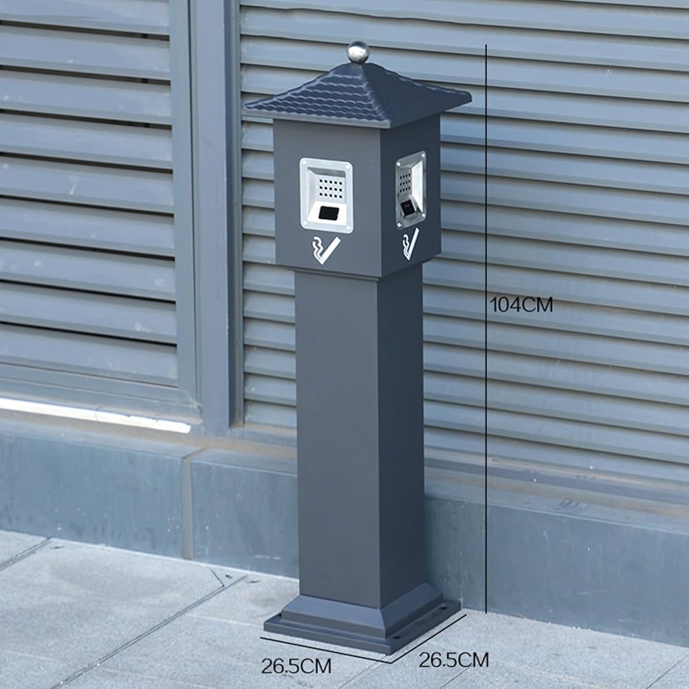 郵便ポスト風 置き型灰皿 黒 陶器製 スタンドポスト 郵便受け 置き型ポスト 陶器風 ボタニカル