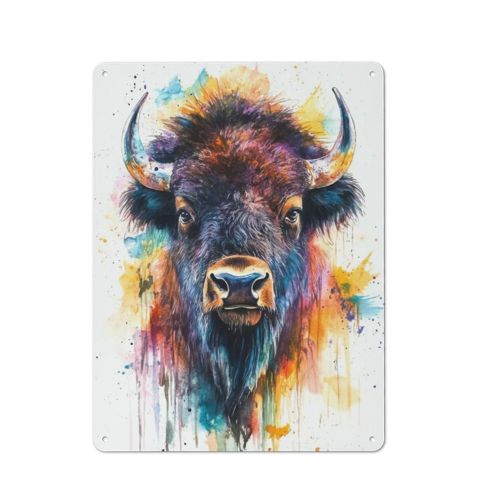 Junmoney Watercolor Bison Portrait Retro Tin Wall Plaque 40X30cm For Home Office Or Studio, Wall Decoration For Home Offices And Studios