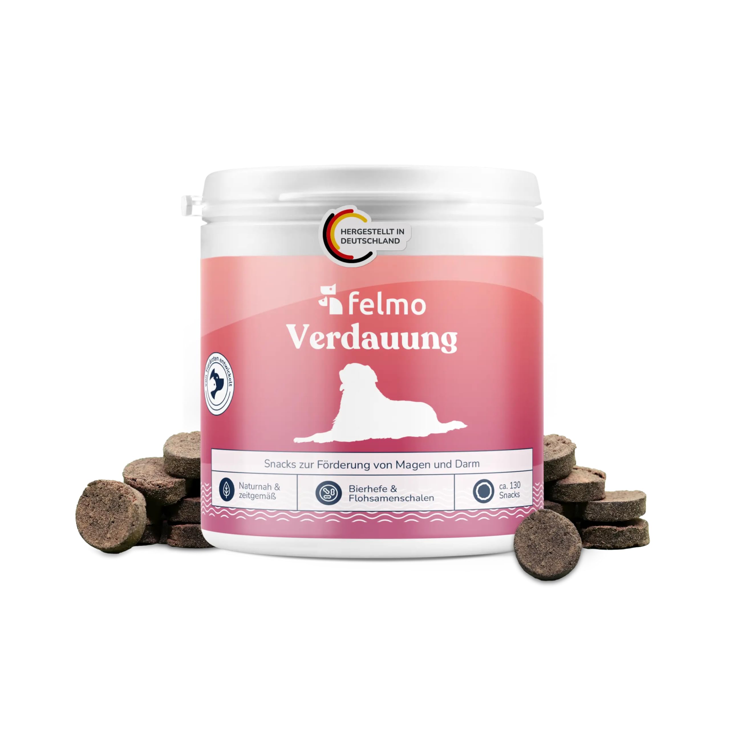 felmo Snack digestivo per cani (325 g) con lievito di birra e grasso completo per insetti | Snack prebiotici per l'equilibrio intestinale, la salute della pelle e dell'immunità, senza cereali, made in Germany