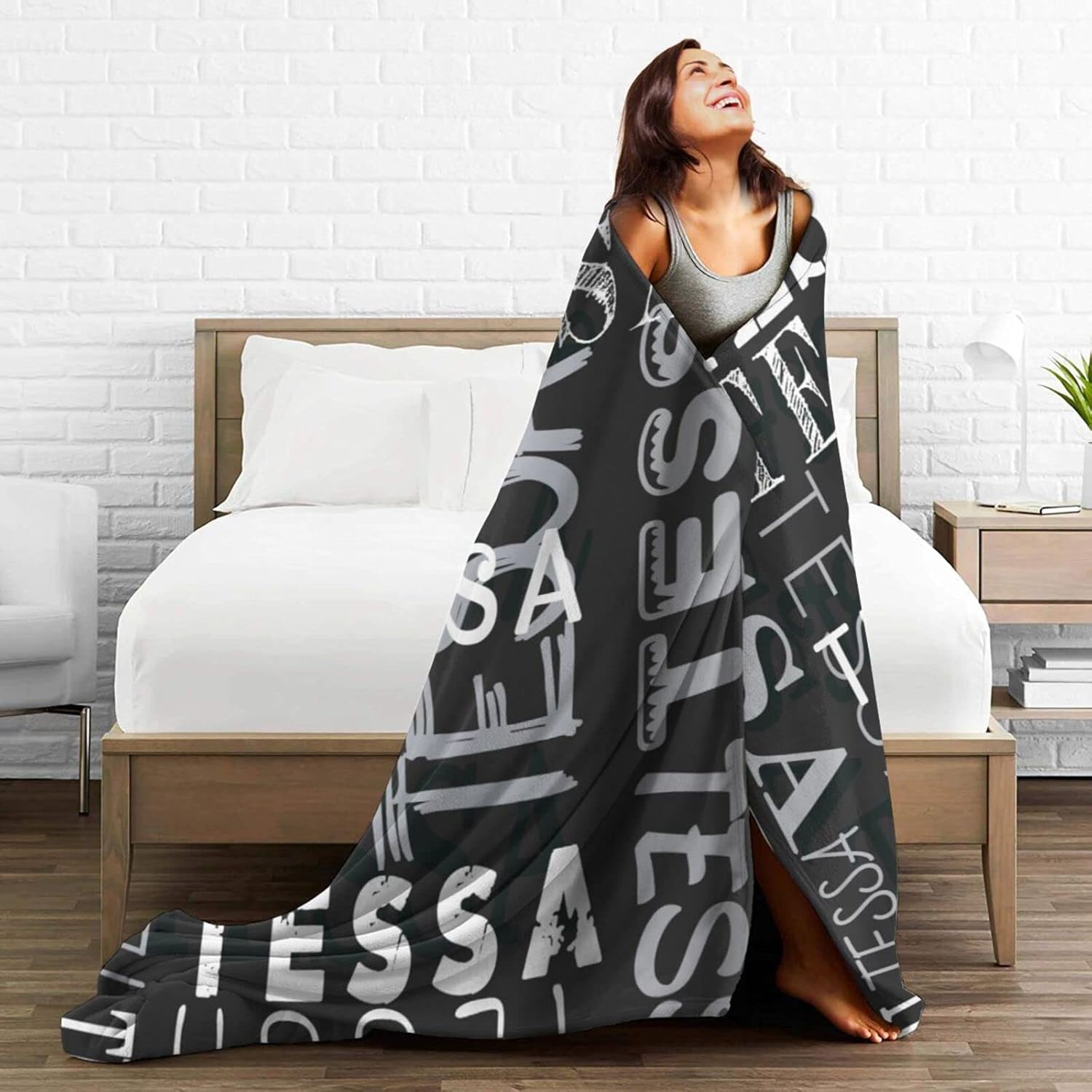 Custom Blanket Personalized Blanket and Throws Customized Blankets with Name Text for Adult Kids Gift for Birthday Wedding Valentines Day(Balck 60×80")