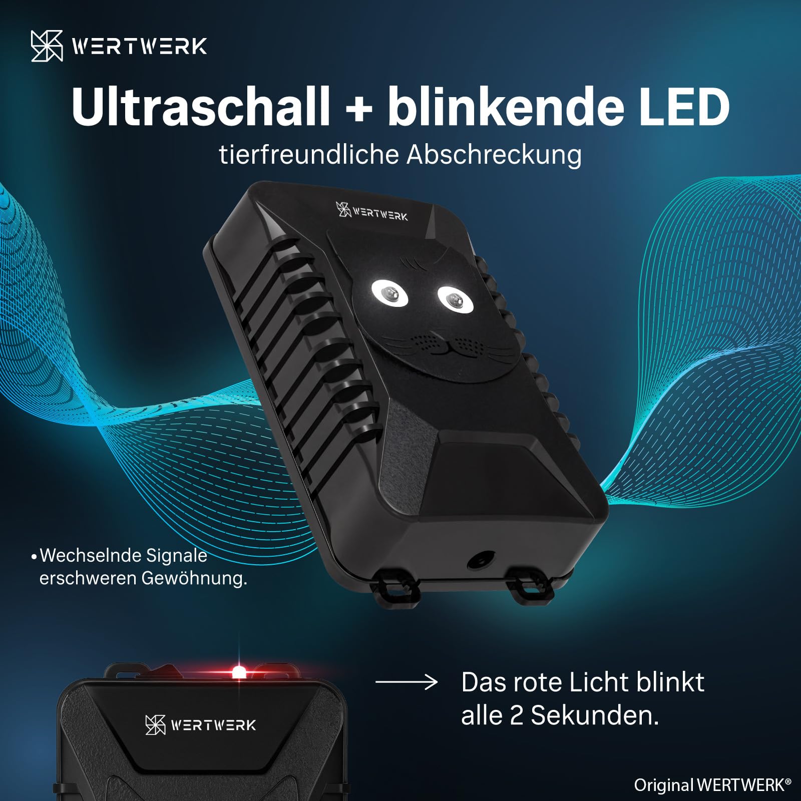 Marderschreck Auto Batteriebetrieben - Marderschreck Ultraschall & Lichtblitz, Marderabwehr Auto Motorraum, Dachboden, Garage & Haus, flexibel nutzbar mit Netzteil oder AA-Batterien
