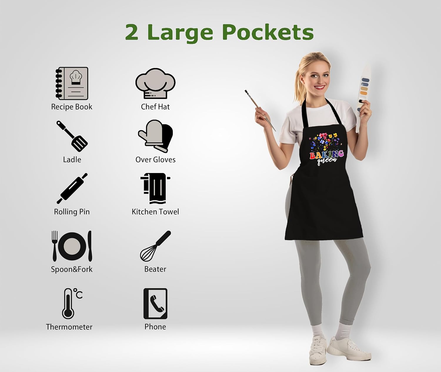 Grandma Aprons for Women with Pockets, Mother's Day Gifts for Grandma from Grandkids Waterproof Adjustable - Image 4