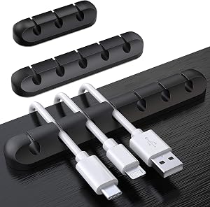 SOULWIT® 3-Pack Cable Holder Clips, Desktop Cable Organizer Cord Wire Management for USB Charging Cable/Power Cord/Mouse Cable PC Office Home