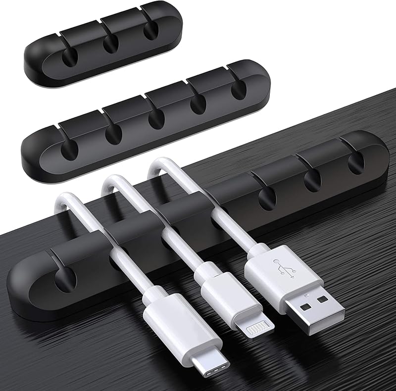 SOULWIT 3 Pcs Silicone USB Cable Holder Clips, Self Adhesive - Black | for Desktop Charging Cable, Nightstand, Mouse Cable Wire PC Office Home