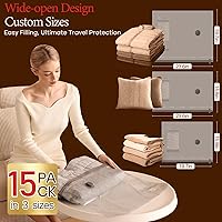 Vista 3 de Bolsas de vacío para viajes con bomba de aire recargable, paquete de 15 bolsas de compresión de embalaje de tamaño equipaje de mano para equipaje