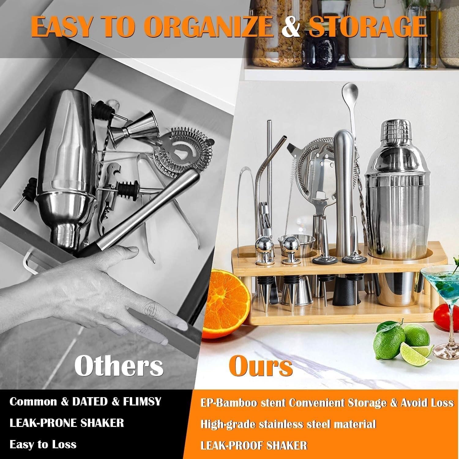 Coctelera Profesional Juego de coctelera de 25oz, Juego de Barman, Herramientas de Barra Profesionales de 15 Piezas, Juego de Mezclador de Bebidas Kit Coctelería