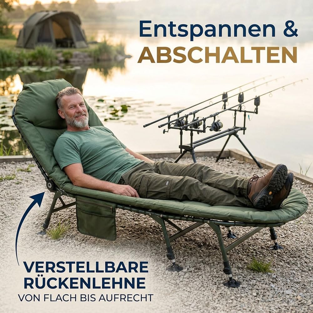 Angelliegen Tasche XL 100 x 90 x 25 cm – Bed Bag Transporttasche für Karpfenliege & Bedchair – 600D Polyester mit PVC-Boden – Gepolsterter Schultergurt & Tragegriffe – Grün