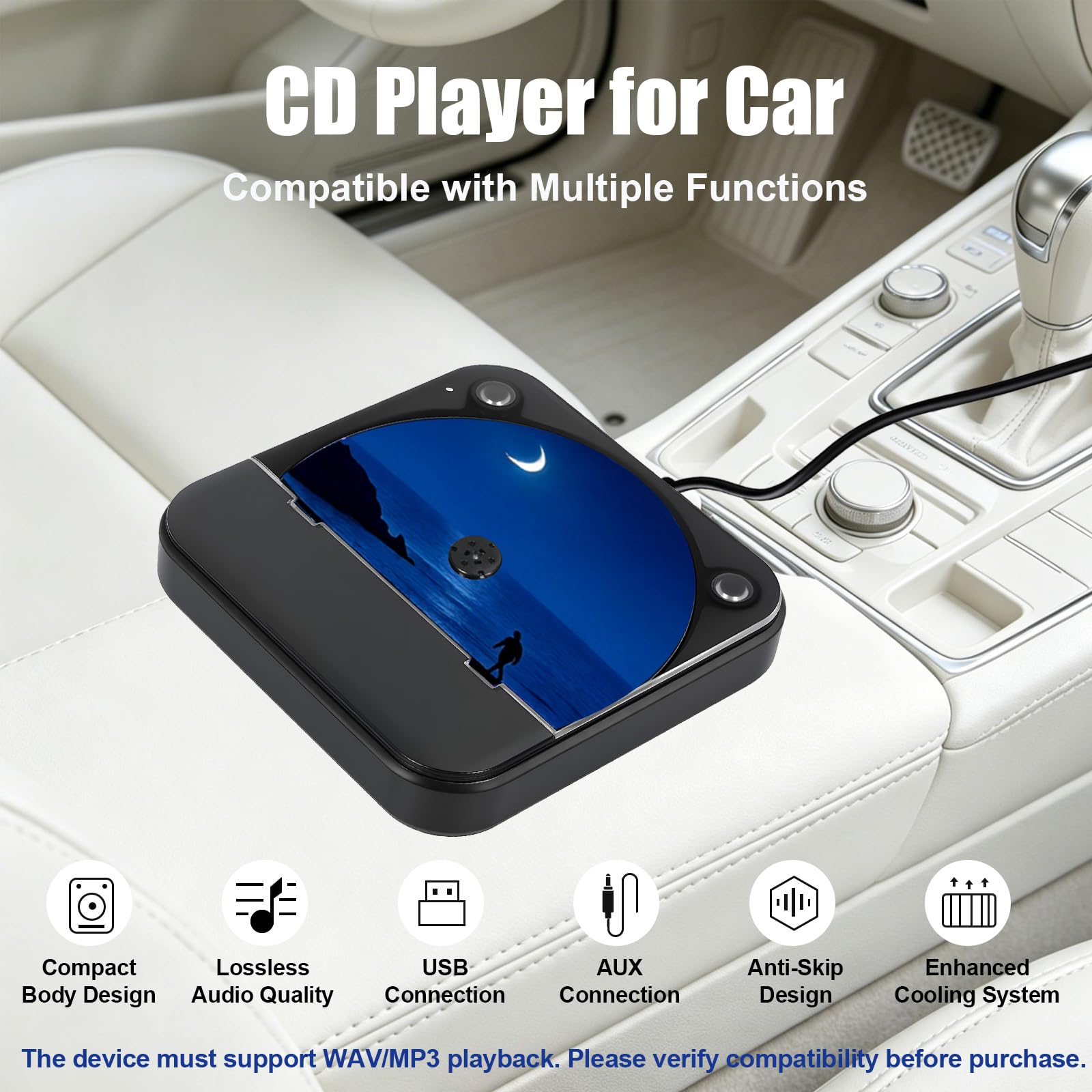 Lecteur CD de Voiture, Lecteur CD Externe Portable Universel (Noir)
