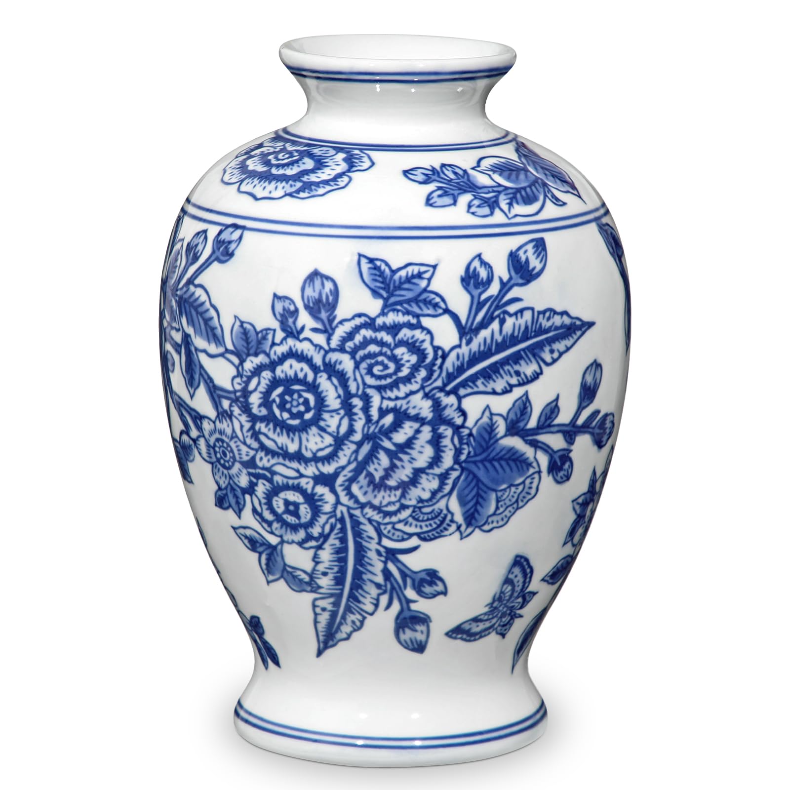 Oairse Blue and White Vase, Ceramic Vase for Home Decor 9.4" Chinoiserie Vases for Flowers Blue and White Porcelain Flower Vases for Living Room, Bathroom, Dinner Table Centerpieces