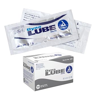 Dynarex DynaLube Lubricating Jelly, Water Soluble and Sterile Lubricant Jelly, Used for Body Orifices, Hinged Instruments and Medical Devices, 1 Box of 144 DynaLube Packets, 2.7g