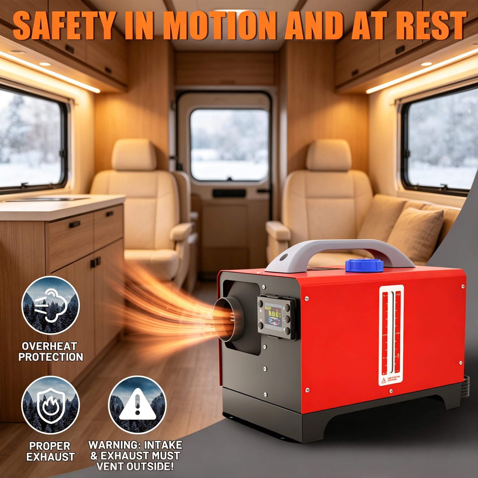 Standheizung Diesel 8KW Lufterhitzer 12V, Dieselheizung mit LCD-Schalter & Fernbedienung, Air Diesel Heizung Set für Auto RV LKW LKW Wohnmobil Bus (Rot, Typ E)
