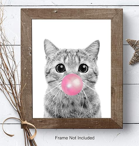 Vista 24 de Tabby cat Wall Art 11x14 - Cute Cat Nursery Wall Decor for Girls Bedroom, Kids Room - Pink Girly Kitty, PussyCat, Kitten Art - Kitten Lover Gifts