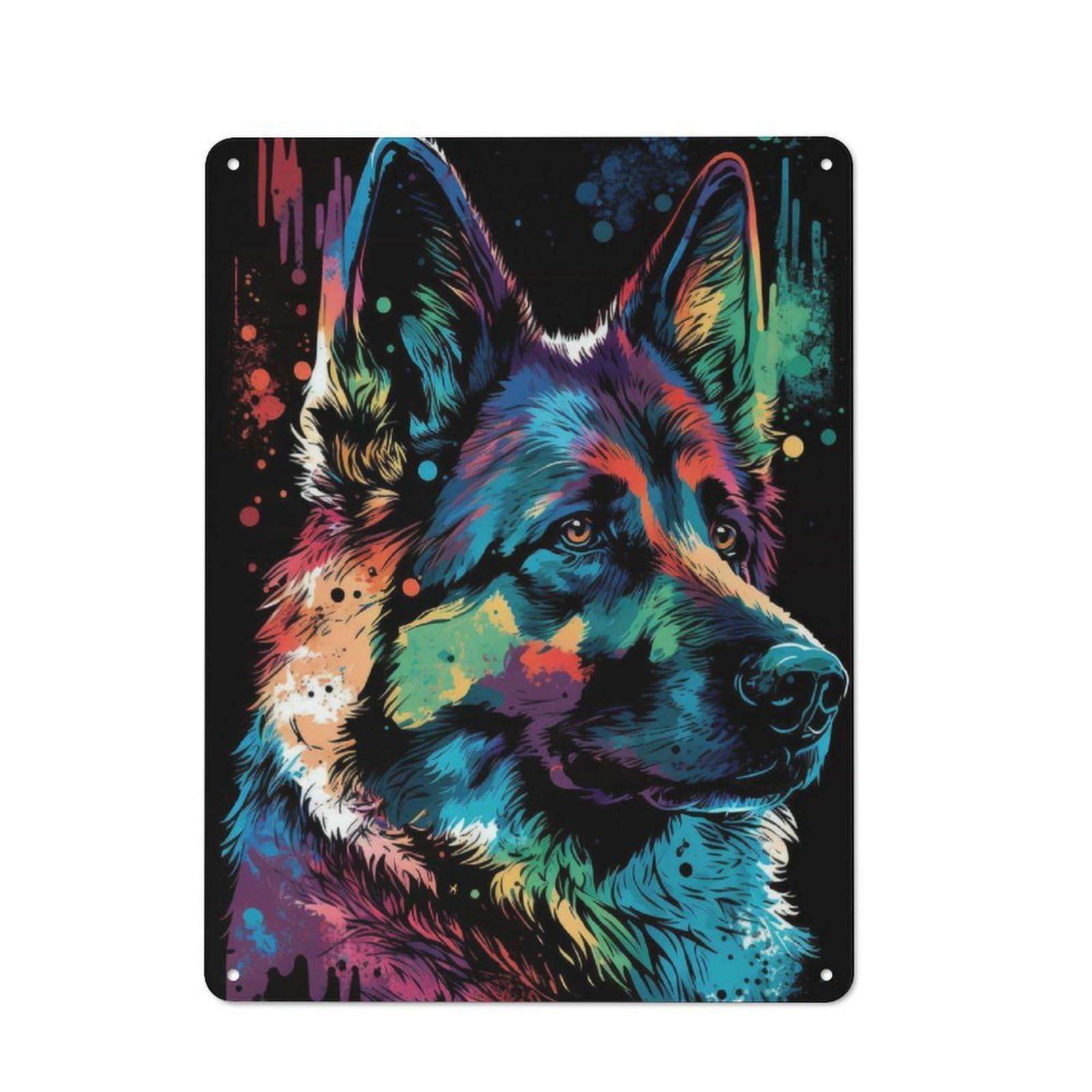 Decorative Metal Plaque with German Shepherd Style 3 Design 40x30cm, Loft Style Loft Wall Plaque for Modern Home, Workshop, Office Or Cafe